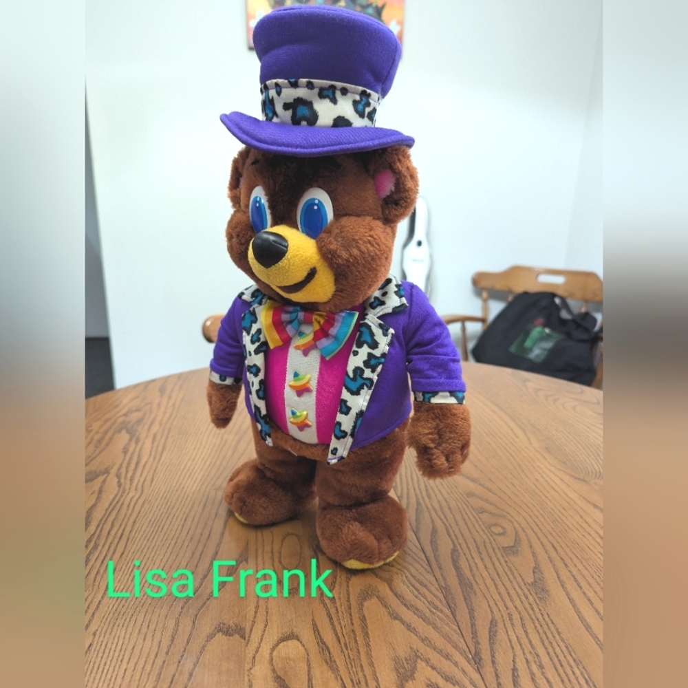 Vintage Lisa Frank Hollywood 24k Bear Rainbow Buttons Doll Plush Rare (14 inch)